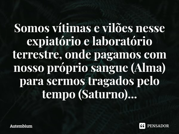 ⁠Somos vítimas e vilões nesse expiatório e laboratório terrestre, onde pagamos com nosso próprio sangue (Alma) para sermos tragados pelo tempo (Saturno)...... Frase de Autembium.
