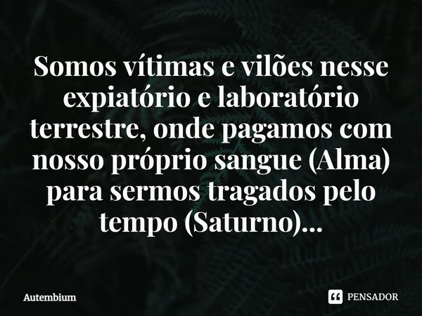 ⁠Somos vítimas e vilões nesse expiatório e laboratório terrestre, onde pagamos com nosso próprio sangue (Alma) para sermos tragados pelo tempo (Saturno)...... Frase de Autembium.