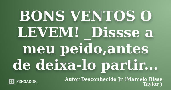 BONS VENTOS O LEVEM! _Dissse a meu peido,antes de deixa-lo partir...... Frase de Autor Desconhecido Jr (Marcelo Bisse Taylor).