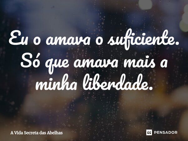 ⁠Eu o amava o suficiente. Só que amava mais a minha liberdade.... Frase de A Vida Secreta das Abelhas.