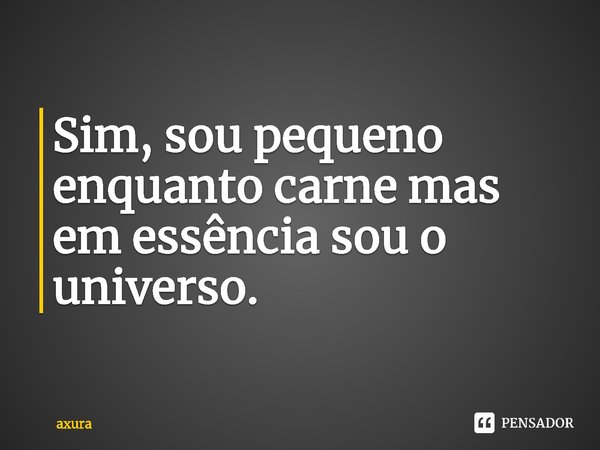 ⁠Sim, sou pequeno enquanto carne mas em essência sou o universo.... Frase de axura.