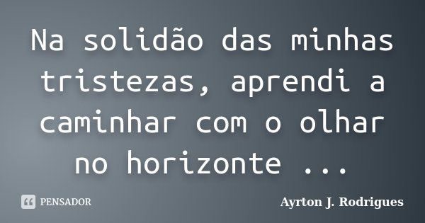 Na solidão das minhas tristezas, aprendi a caminhar com o olhar no horizonte ...... Frase de Ayrton J. Rodrigues.