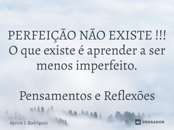⁠PERFEIÇÃO NÃO EXISTE !!! O que existe é aprender a ser menos imperfeito. Pensamentos e Reflexões... Frase de Ayrton J. Rodrigues.