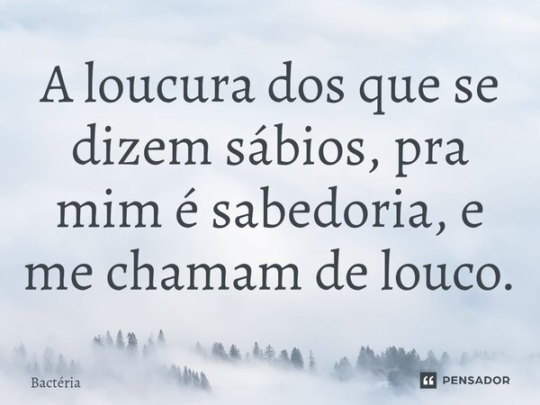 A loucura dos que se dizem sábios, pra mim é sabedoria, e me chamam de louco.⁠... Frase de Bactéria.