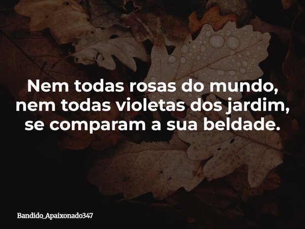 Nem todas rosas do mundo, nem todas violetas dos jardim, se comparam a sua beldade.⁠... Frase de Bandido_Apaixonado347.