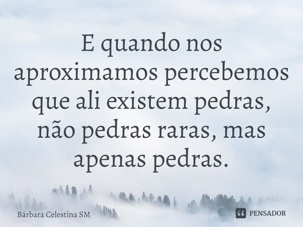 ⁠⁠E quando nos aproximamos percebemos que ali existem pedras, não pedras raras, mas apenas pedras.... Frase de Bárbara Celestina SM.