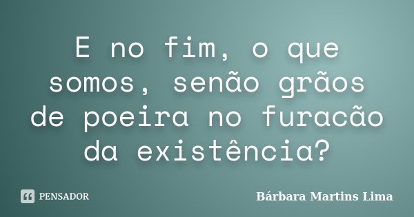 E no fim, o que somos, senão grãos de poeira no furacão da existência?... Frase de Bárbara Martins Lima.