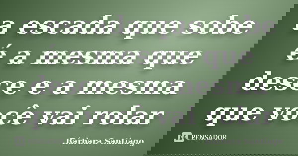 a escada que sobe é a mesma que desce e a mesma que você vai rolar... Frase de Bárbara Santiago.