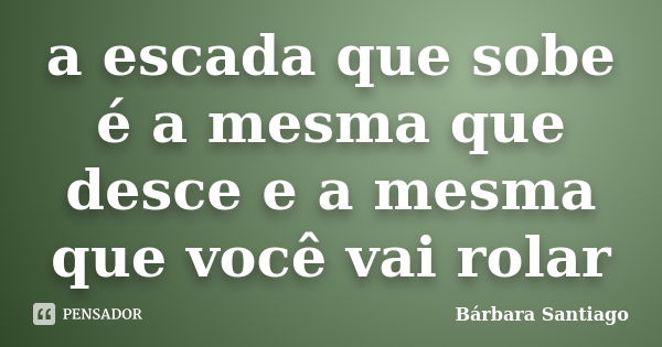 a escada que sobe é a mesma que desce e a mesma que você vai rolar... Frase de Bárbara Santiago.