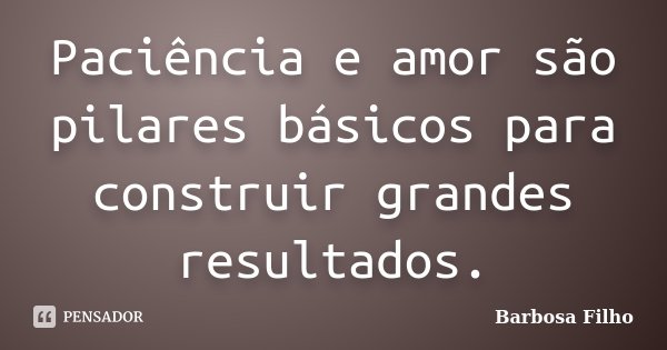Paciência e amor são pilares básicos para construir grandes resultados.... Frase de Barbosa Filho.