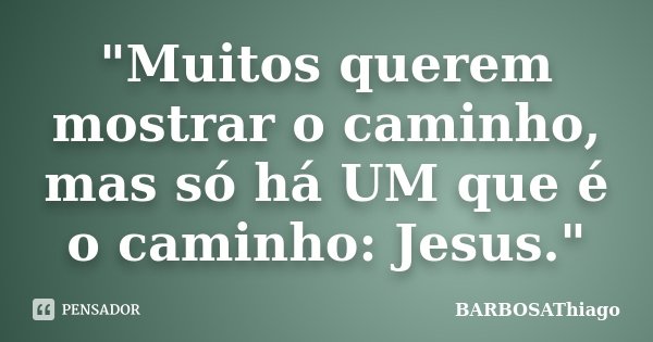 "Muitos querem mostrar o caminho, mas só há UM que é o caminho: Jesus."... Frase de BARBOSAThiago.