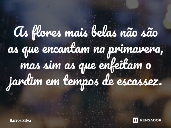 ⁠As flores mais belas não são as que encantam na primavera, mas sim as que enfeitam o jardim em tempos de escassez.... Frase de Barros Silva.
