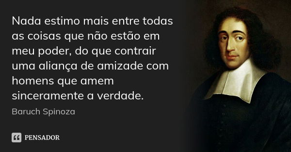 Nada estimo mais entre todas as coisas que não estão em meu poder, do que contrair uma aliança de amizade com homens que amem sinceramente a verdade.... Frase de Baruch Spinoza.