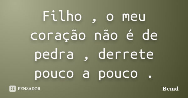 Filho , o meu coração não é de pedra , derrete pouco a pouco .... Frase de Bcmd.