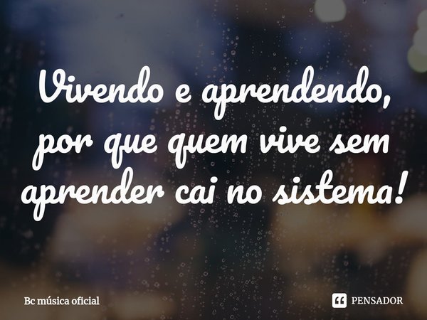 Vivendo e aprendendo, por ⁠que quem vive sem aprender cai no sistema!... Frase de Bc música oficial.