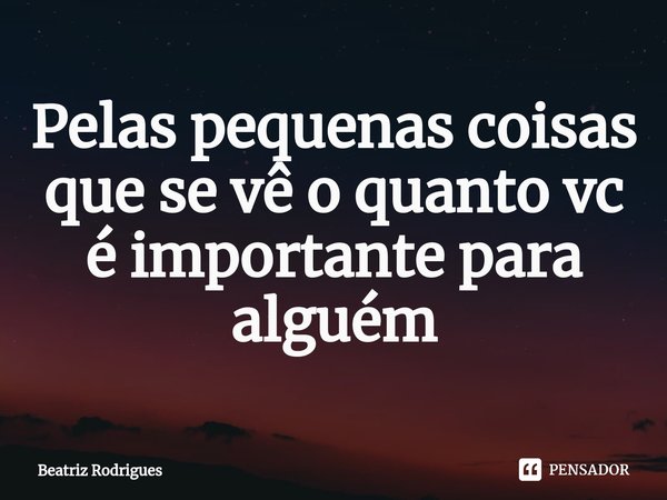 ⁠Pelas pequenas coisas que se vê o quanto vc é importante para alguém... Frase de Beatriz Rodrigues.