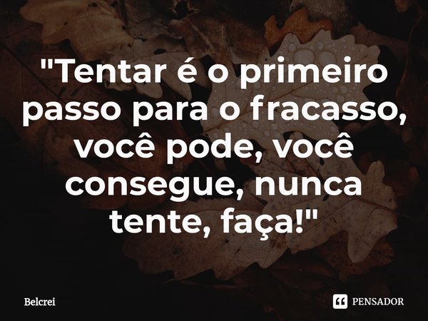 ⁠"Tentar é o primeiro passo para o fracasso, você pode, você consegue, nunca tente, faça!"... Frase de Belcrei.