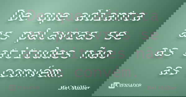 De que adianta as palavras se as atitudes não as convém.... Frase de Bel Müller.