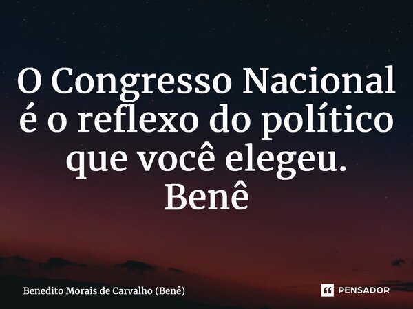 ⁠O Congresso Nacional é o reflexo do político que você elegeu. Benê... Frase de Benedito Morais de Carvalho (Benê).