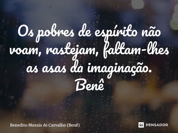 ⁠Os pobres de espírito não voam, rastejam, faltam-lhes as asas da imaginação. Benê... Frase de Benedito Morais de Carvalho (Benê).