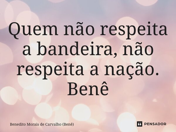 ⁠Quem não respeita a bandeira, não respeita a nação. Benê... Frase de Benedito Morais de Carvalho (Benê).