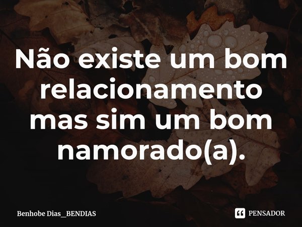 ⁠Não existe um bom relacionamento mas sim um bom namorado(a).... Frase de Benhobe Dias_BENDIAS.