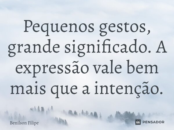 Pequenos gestos, grande significado. A expressão vale bem mais que a intenção.... Frase de Benilson Filipe.