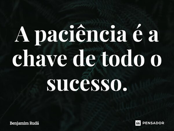 ⁠A paciência é a chave de todo o sucesso.... Frase de Benjamim Rudá.