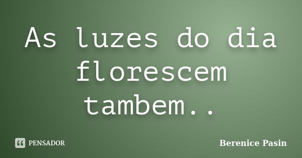 As luzes do dia florescem tambem..... Frase de Berenice Pasin.