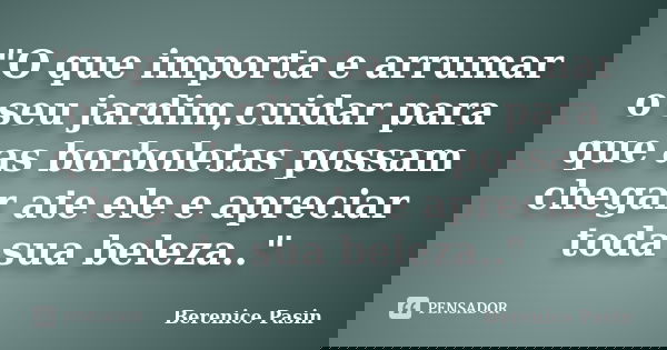"O que importa e arrumar o seu jardim,cuidar para que as borboletas possam chegar ate ele e apreciar toda sua beleza.."... Frase de Berenice Pasin.