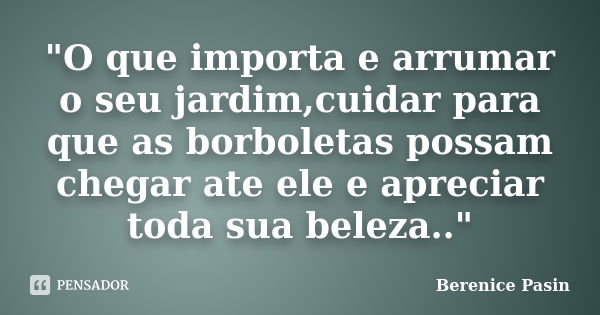 "O que importa e arrumar o seu jardim,cuidar para que as borboletas possam chegar ate ele e apreciar toda sua beleza.."... Frase de Berenice Pasin.