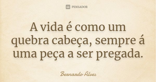 A vida é como um quebra cabeça, sempre á uma peça a ser pregada.... Frase de Bernardo Alves.