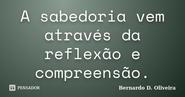 A sabedoria vem através da reflexão e compreensão.... Frase de Bernardo D. Oliveira.