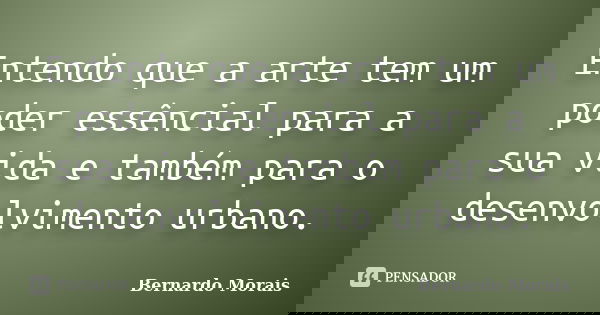 Entendo que a arte tem um poder essêncial para a sua vida e também para o desenvolvimento urbano.... Frase de Bernardo Morais.