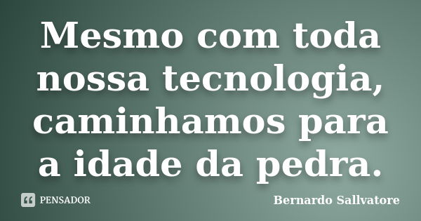 Mesmo com toda nossa tecnologia, caminhamos para a idade da pedra.... Frase de Bernardo Sallvatore.