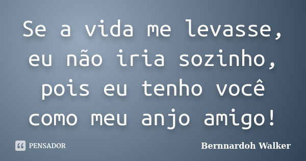 Se a vida me levasse, eu não iria sozinho, pois eu tenho você como meu anjo amigo!... Frase de Bernnardoh Walker.