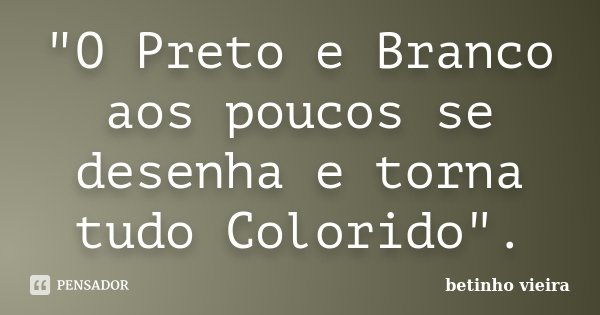 "O Preto e Branco aos poucos se desenha e torna tudo Colorido".... Frase de Betinho Vieira.
