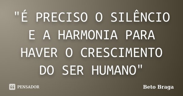 "É PRECISO O SILÊNCIO E A HARMONIA PARA HAVER O CRESCIMENTO DO SER HUMANO"... Frase de Beto Braga.