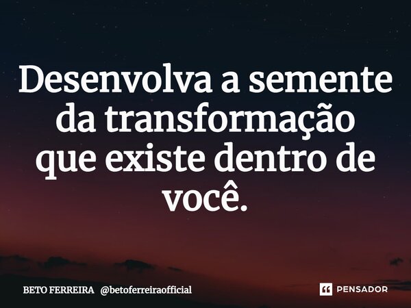⁠Desenvolva a semente da transformação que existe dentro de você.... Frase de BETO FERREIRA betoferreiraofficial.
