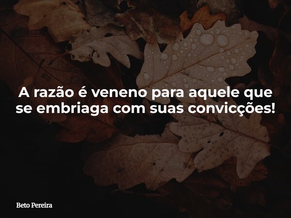 A razão é veneno para aquele que se embriaga com suas convicções!... Frase de Beto Pereira.