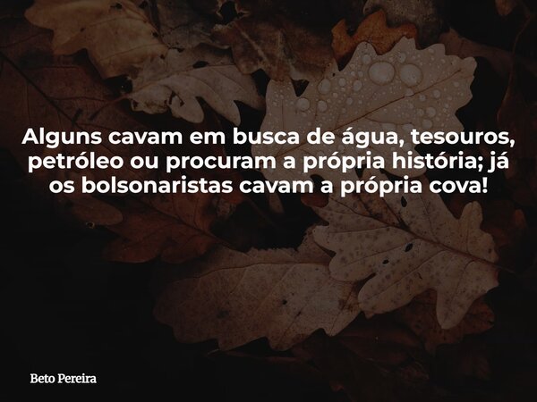 Alguns cavam em busca de água, tesouros, petróleo ou procuram a própria história; já os bolsonaristas cavam a própria cova! ⁠... Frase de Beto Pereira.