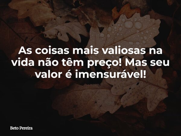 As coisas mais valiosas na vida não têm preço! Mas seu valor é imensurável!⁠... Frase de Beto Pereira.