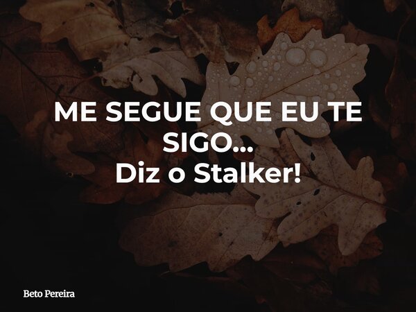 ME SEGUE QUE EU TE SIGO... Diz o Stalker!... Frase de Beto Pereira.