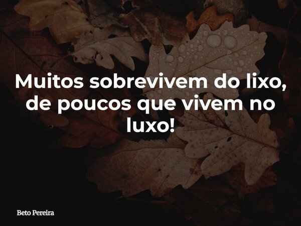 Muitos sobrevivem do lixo, de poucos que vivem no luxo!... Frase de Beto Pereira.