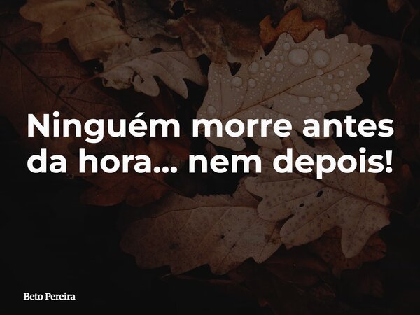 Ninguém morre antes da hora... nem depois!... Frase de Beto Pereira.