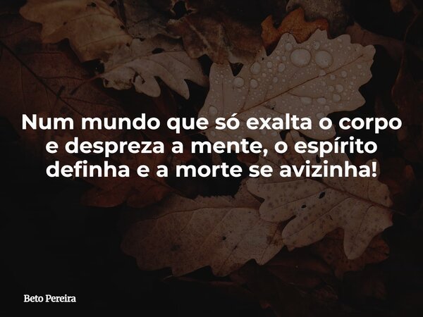 Num mundo que só exalta o corpo e despreza a mente, o espírito definha e a morte se avizinha!... Frase de Beto Pereira.