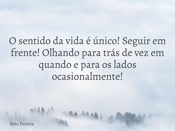 O sentido da vida é único! Seguir em frente! Olhando para trás de vez em quando e para os lados ocasionalmente!... Frase de Beto Pereira.