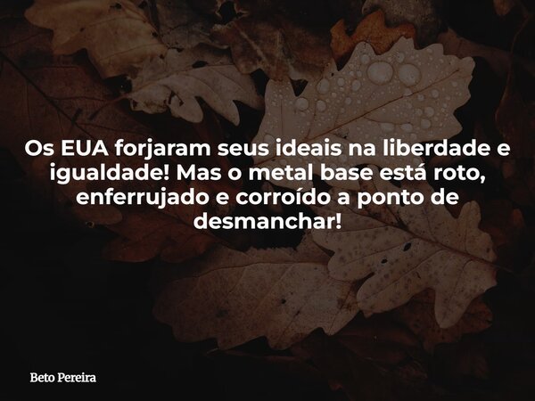 Os EUA forjaram seus ideais na liberdade e igualdade! Mas o metal base está roto, enferrujado e corroído a ponto de desmanchar!... Frase de Beto Pereira.