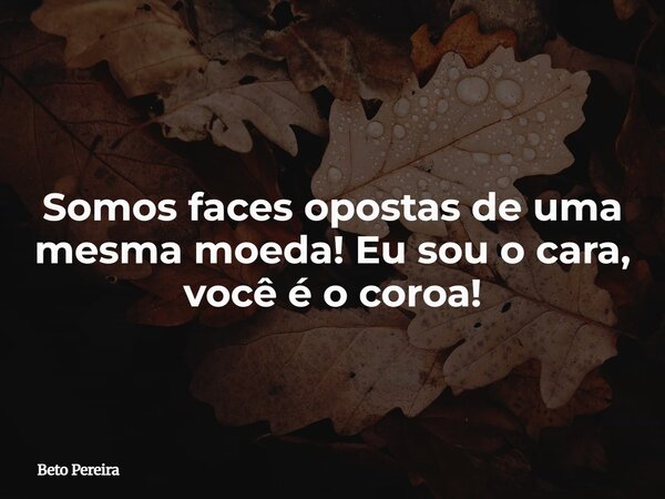 Somos faces opostas de uma mesma moeda! Eu sou o cara, você é o coroa!... Frase de Beto Pereira.