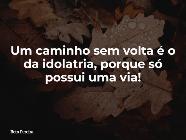 Um caminho sem volta é o da idolatria, porque só possui uma via!... Frase de Beto Pereira.
